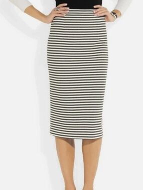 Tibi‎ Black and Cream Striped Pencil Skirt